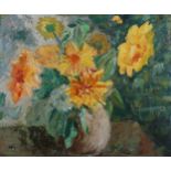 ARR ALFRED WOLMARK (1871-1961) Still life of yellow flowers held in a vase, oil on canvas,