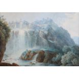 JOHANN NEPOMUK SCHODLBERGER (1779-1853) Alpine village overlooking waterfall, watercolour, signed to