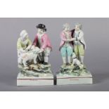 A PAIR OF VICTORIAN STAFFORDSHIRE PEARLWARE FIGURES - Tendenefs and Friendship, the former with