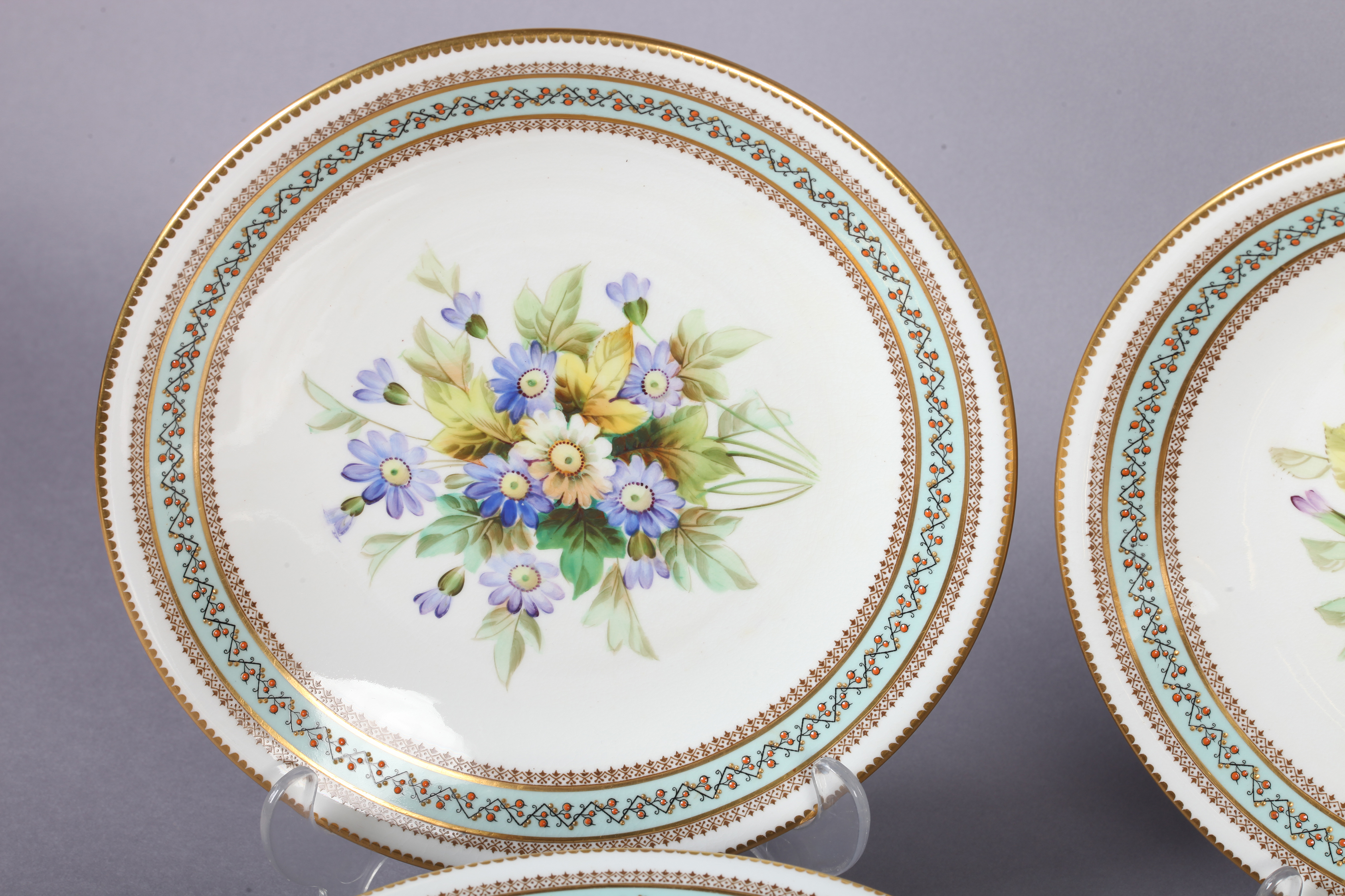 A ROYAL WORCESTER PART DESSERT SERVICE each piece hand painted with a botanical study of English - Image 4 of 4