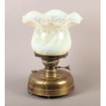 A VICTORIAN VERITAS LAMPE, oil heater/lamp having a large vaseline glass shade with wavy rim,