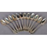 A SET OF TWELVE OLD ENGLISH PATTERN TEASPOONS, all initialled, by James Deakin & Sons, Sheffield