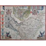 JOHN SPEEDE (1552-1629) The County Palatine of Chester 17th century hand coloured engraved map,
