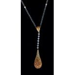 A DIAMOND PENDANT the principle teardrop all over set with brilliant cut diamonds graduated in