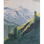 BY AND AFTER HANS FRANK, AUSTRIAN (1884-1948) Alpine scene with pine trees, colour wood cuts, signed