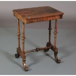 A WILLIAM IV ROSEWOOD VENEERED SIDE TABLE, of rounded rectangular form, with lappet apron and single