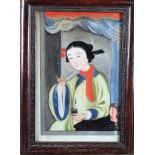 AN EARLY 19TH CENTURY CHINESE REVERSE PAINTING ON GLASS , portrait of a beautiful young woman,
