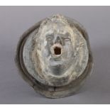 A 19TH CENTURY LEAD CHERUB FACE MASK FOUNTAIN HEAD, with defined features, puffed out cheeks blowing