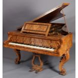 A COLLARD AND COLLARD CONCERT GRAND PIANO, the finely figured burr walnut veneered case on an oak