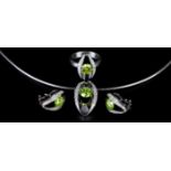 A SUITE OF NECKLACE, RING AND EARRINGS each channel set with a brilliant cut lime green diamond