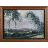 CONTINENTAL SCHOOL (Mid 20th century), a summer blustery landscape with avenue of trees, oil on