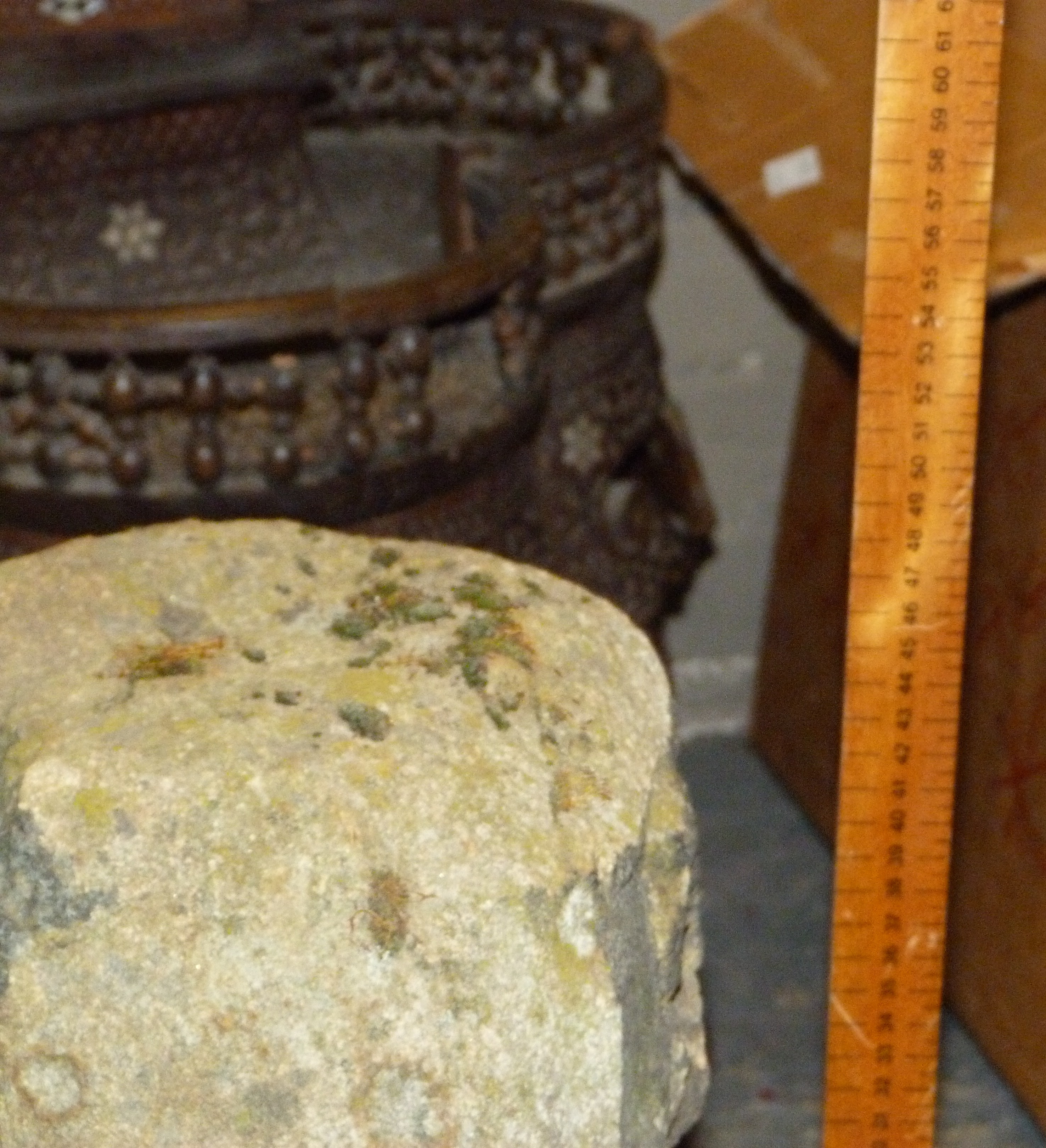 A 19TH CENTURY STONE SCULPTURE OF A MALE HEAD AND SHOULDERS the face re-carved, 40cm wide x 29cm - Image 7 of 8