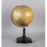 A PHILIPS 12" TERRESTRIAL GLOBE ON STAND, papered plaster globe bearing label inscribed: Principal