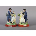 A PAIR OF EARLY 19TH CENTURY STAFFORDSHIRE POTTERY FIGURES - 'The Sailors Farewell', inscribed