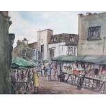 ARR PHILIP NAVIASKY (1894-1983) Market place with stall holders and shoppers, mixed media, signed to