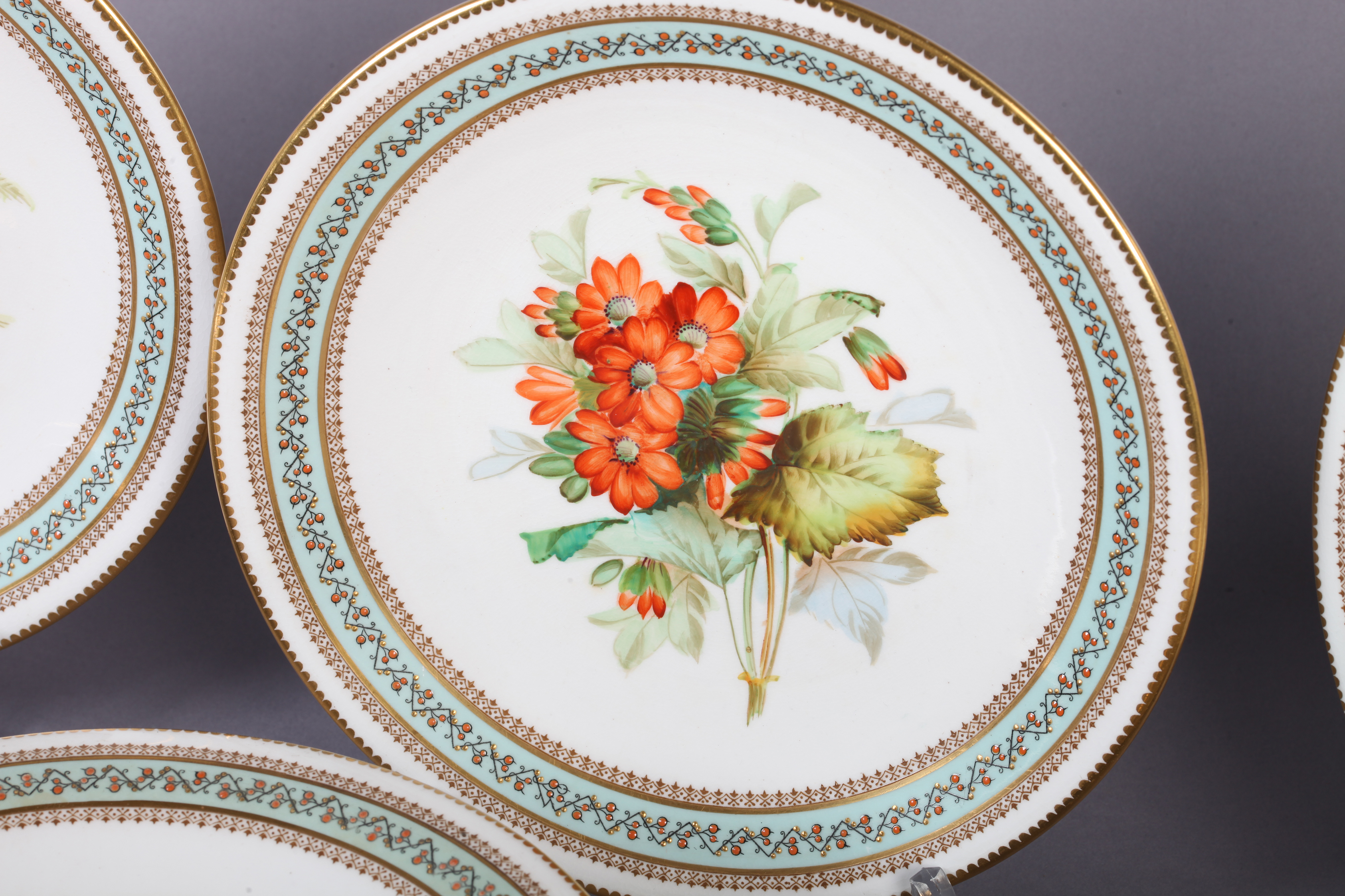 A ROYAL WORCESTER PART DESSERT SERVICE each piece hand painted with a botanical study of English - Image 2 of 4