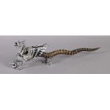 A WYVERN DRAGON CHROME MOUNTED AND ANTELOPE HORN TABLE CIGAR LIGHTER by Walker & Hall, 53cm long,