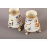 A PAIR OF ROYAL WORCESTER VASES, of tapered form, the cream ground painted and gilt with butterflies