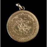 A Mexican 20 pesos gold coin 1920 with attached pendant loop, total approximate weight 11.74gm