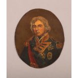 AN EARLY 19TH CENTURY PORTRAIT OF NELSON, head and shoulders, oval, oil on copper panel, unframed,