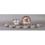 A SET OF SIX EARLY 19TH CENTURY DERBY PORCELAIN CUPS AND SAUCERS of Japan palette together with a