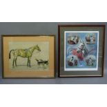 After Cecil Aldin, colour print of hunter and hounds; together with After Claire Eva Burton,