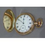 An early 20th century Elgin pocket watch in rolled gold, Hunter case No 607940, keyless, jewelled