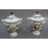 A pair of Coalport china two handled pedestal vases and covers commemorating The Coronation of Queen