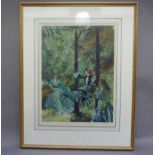 By and After Sir William Russell Flint, girl on a swing and companions, colour print, signed in