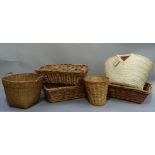 A quantity of basket ware including, rectangular, waste bin, log bin, and large bag