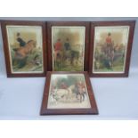 After Charlton a set of four hunting scene chromolithographs in oak frames, overall 59.5cm x 44cm