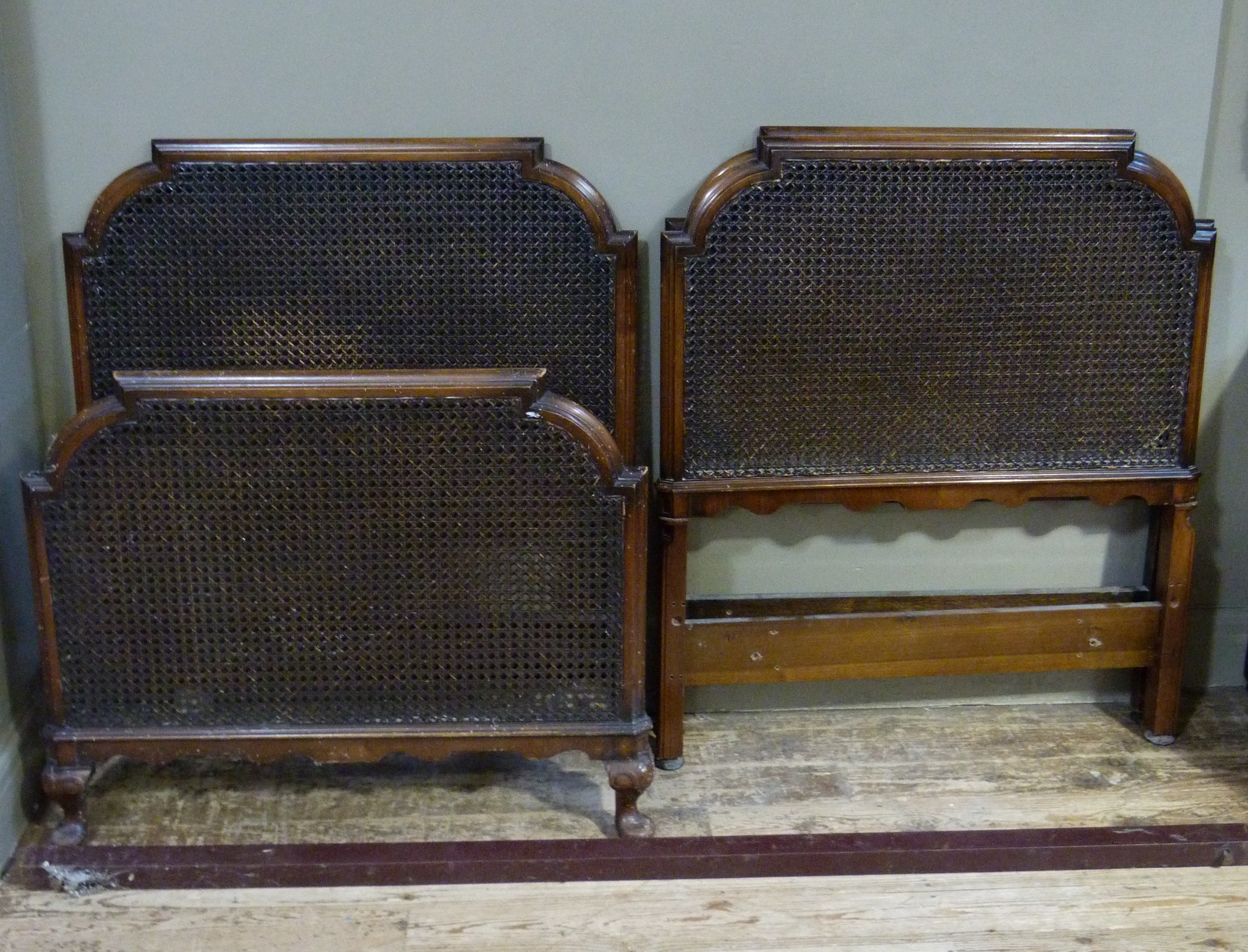 A pair of bergere head and base boards for single beds, stained beech frames, each approximately - Image 2 of 2