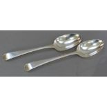 A pair of George II old English bead edged table spoons, London 1741/42, approximately 3.5oz