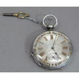 A 19th century pocket watch in silver open faced engine turned case No 284, Swiss cylinder movement,