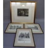 Set of three etchings of Rugby School, after W Hestor; together with The Taming of the Shrew, hand