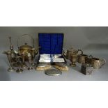 A quantity of English and Indian plated ware including vases, boxes, brushes, goblets and cover,