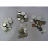 Approximately 1,235 gm of pre '47 silver coins plus tin of miscellaneous coins including silver