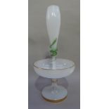 A Victorian opaque glass epergne having a single flute encircled with a serpent, dished and