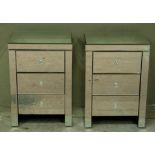A pair of mirrored three drawer bedside cabinets, 45cm wide x 66cm high