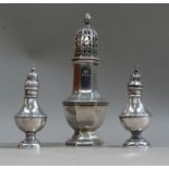 A George V sugar caster and pair of pepper pots, Birmingham 1913/14, approximately 4oz