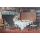 HENRY EDWARD SPERNON TOZER (1864-c.1938) Kitchen interior with yeoman sitting down to a meal of