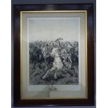 Old 20th century black and white engraving of a cavalry charge, published by Fischel Adler and