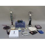 Figural jewellery stands, trinket boxes, Chinese bowls, mother of pearl heart, bead work decoration,