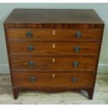 A regency mahogany caddy top chest of four long graduated drawers, bowed apron and bracket feet,