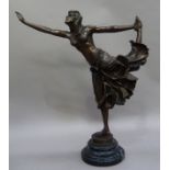 After Colinet, a bronze figure of an Art Deco dancer, arms outstretched, circular waisted black