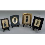 Four Victorian silhouettes, portrait of a lady half length, gilt frame, head and shoulders of a