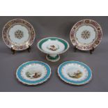 Victorian china compote painted with butterfly, pair of Sevres dessert plates, pair of plates