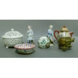 A Japanese egg shell porcelain coffee pot, a Portuguese soap dish, cream ware pot pourri,