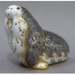 A Royal Crown Derby paperweight, Russian walrus, with gilt stopper to underside, 10.5cm high