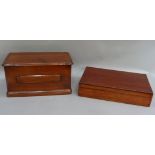 A Victorian mahogany rectangular box of shallow form, 54cm wide; a late Victorian walnut box of